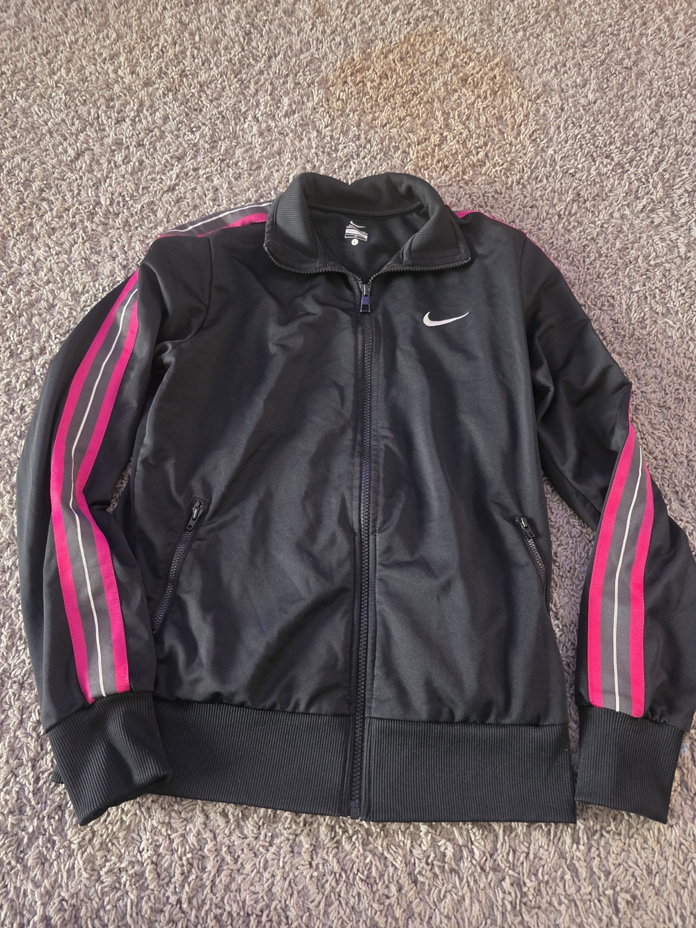 Nike Women's Black Track Jacket with Pink Stripe